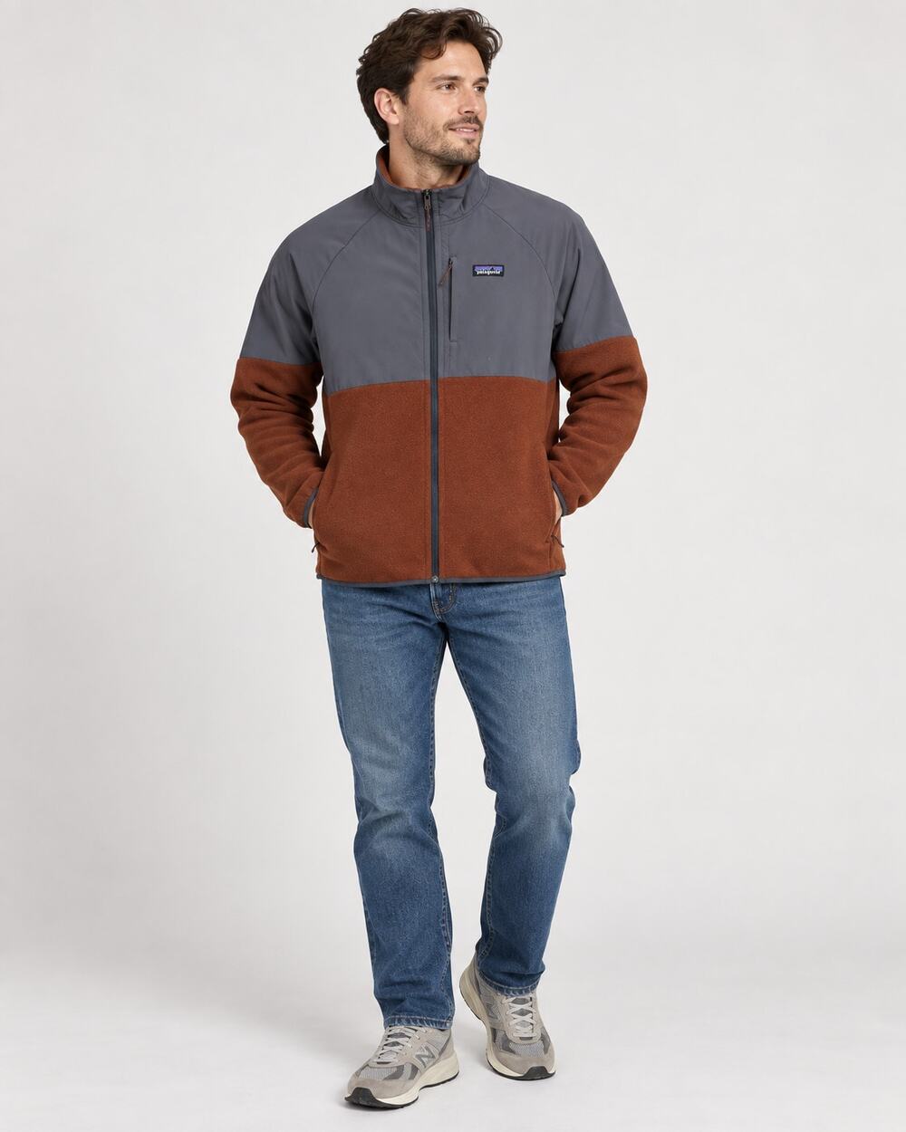 Patagonia Men’s Large Full Zip Fleece Jacket Maroon Gray Hybrid Outdoor